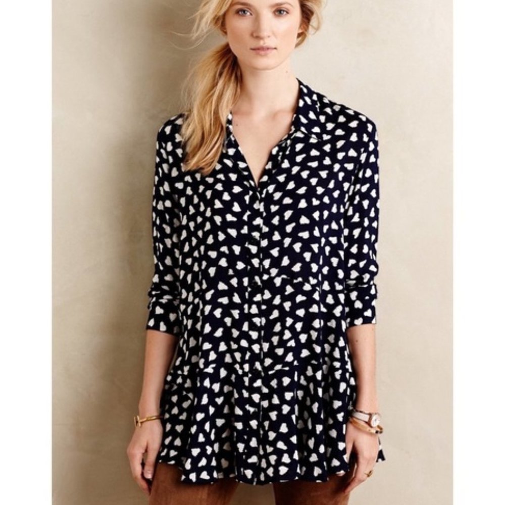 Anthropologie 11.1 Thylo Heart Print Blouse Shirt